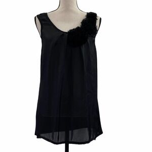 MONAMIE Black Sleeveless Ruffle Blouse Size Large
